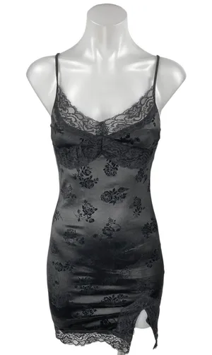 Urban Outfitters MOTEL Coti Black Floral Lace Silk Satin Cami Camisole Bodycon Tank Dress Size XS thumbnail 1