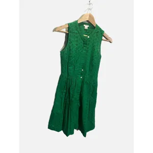J.Crew Eyelet Lace Dress Womens XXS Green‎ Sleeveless Button Front Preppy Summer thumbnail 2