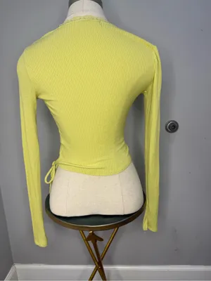 Urban Outfitters Lime Green Ribbed Lace-Trim Wrap Sweater thumbnail 4