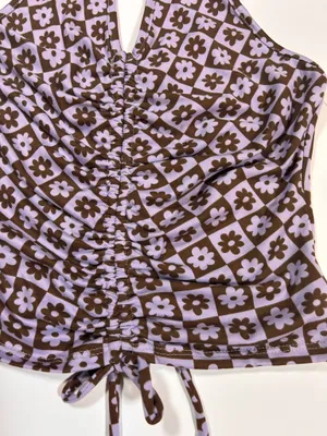 Vibe Sportswear Daisy Checkerboard Ruched Halter Top Size M thumbnail 2