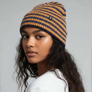 NWT Free People Stripe It Up Cool Down Beanie in Varsity Orange thumbnail 3