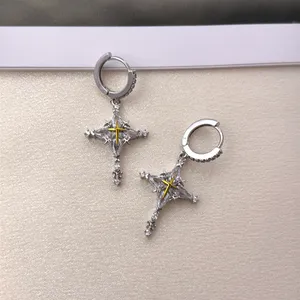 CZ Cross Dangle Drop Earrings for Men Women Streetwear Punk Hip Hop Unisex Earrings thumbnail 3