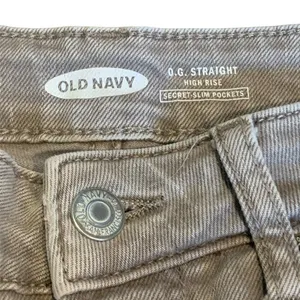 Old Navy O.G. Straight Jeans Women 2 Tan High Rise Raw‎ Hem Neutral Casual Core thumbnail 2