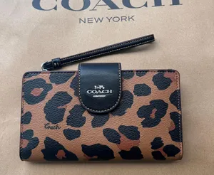 Phone Wallet With Leopard Print And Signature Canvas Interior coach cc869 thumbnail 1