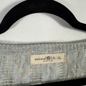Natural Life Chunky Open Knit Sweater Blue Metallic Yarn Cotton Linen Womens XL thumbnail 4