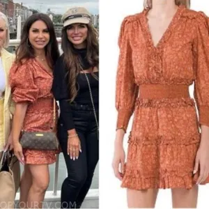 House of Harlow 1960 long sleeve puffed sleeve dress v-neck rust‎ size Medium thumbnail 2