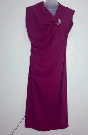 Zara Draped Fuchsia pink Midi Dress Silver Ring sleeveless size XL vacation thumbnail 1