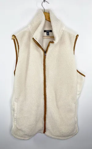 Chaps‎ Womens Cream Brown Sherpa Full Zip Vest Plus Size 1X EP3011 thumbnail 1