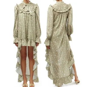 We Wore What New Floral Tie Neck Long Sleeve High Low Dress Green Size Small thumbnail 2