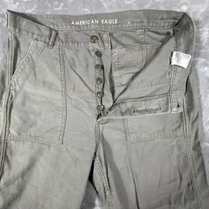 American Eagle Women 14 Olive Green Utility Cargo Pants High Rise Button Fly thumbnail 9