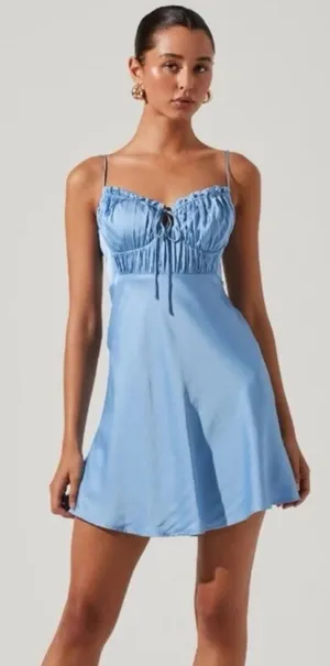 ASTR The Label Ellison Satin Sweetheart Mini‎ Dress Baby Blue Womens Size Large thumbnail 1