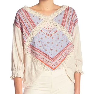 Free People Prairie Days 3/4th Sleeve Boho Blouse thumbnail 1