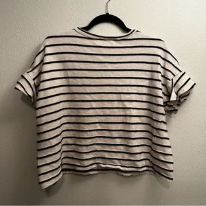 Kaileigh Striped Ruffle Sleeve Knit Top Cream Black Made‎ in USA Womens thumbnail 6