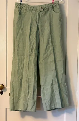 Anthropologie 100% linen sage green pants size 12 NWT minimalist thumbnail 1
