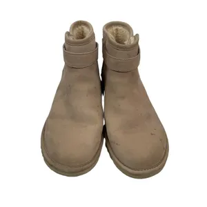 Ugg Sz 6 Boots Rella Beige Suede Shearling Lined Ankle Short Booties Snap Strap thumbnail 2