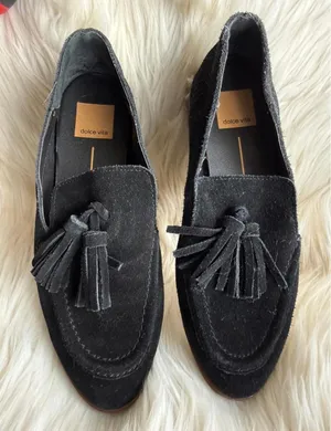 Dolce Vita Black Suede Tassel Loafers Size 7 thumbnail 1