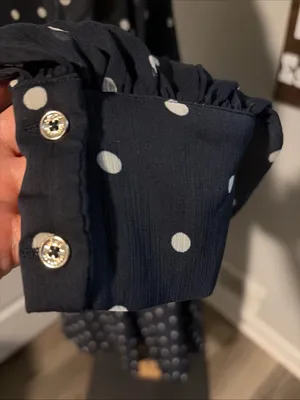 Tommy Hilfiger Women's Navy Polka Dot Long-Sleeve chiffon midi Dress size 14 thumbnail 4