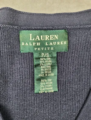 Lauren Ralph Lauren Navy Striped Silk Blend Cardigan Gold Button Petite S thumbnail 4