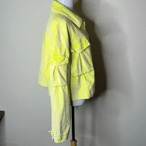 Free People Neon Yellow Cropped Oversized Corduroy Part Time Love Jacket thumbnail 6