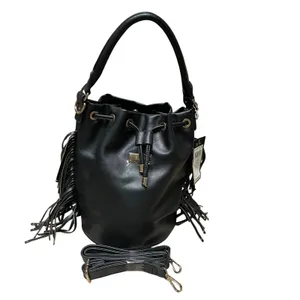 BCBG Paris‎ fringe bucket bag black vegan drawstring shoulder convertible NEW thumbnail 2