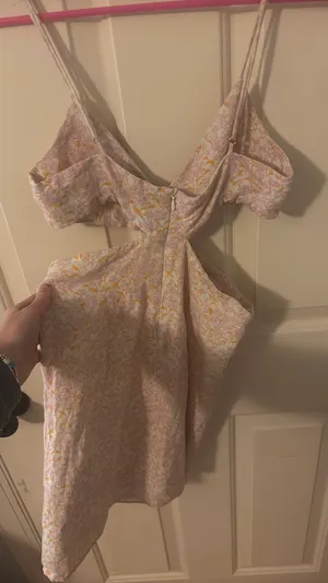 ZARA Floral Mini Dress Cut-Out Linen Blend thumbnail 4