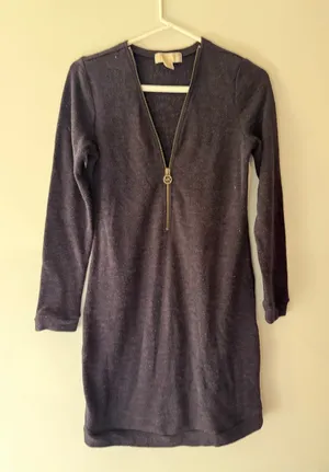 MICHAEL Michael Kors Purple Charcoal Long-Sleeve Zip-Front Knit Dress Size small thumbnail 1