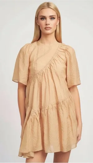 En Saison Dee Dee Asymmetrical Striped Mini Dress Tan Size XS thumbnail 1
