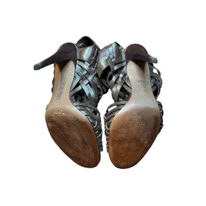 Tory Burch Shoes Womens Size 7.5M‎ Brown Leather Woven High Heel Sandals Strappy thumbnail 10
