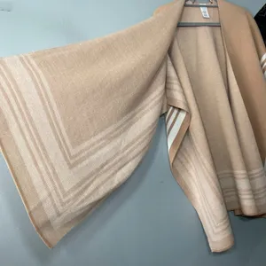 Minimalist Womens One Size Tan Brown White Stripe Sweater Cape Western Chic Boho thumbnail 3