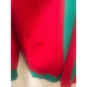Red & Green Color Block Knit‎ Cardigan Sweater Christmas Holiday Women's Small thumbnail 4