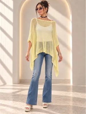 Lightweight Yellow Sheer Poncho Top Boho One Size Size undefined thumbnail 5