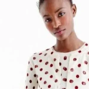J.Crew Tippi Cardigan Sweater ‎ Medium Merino Wool Polka Dot Sequin Cream Red thumbnail 2