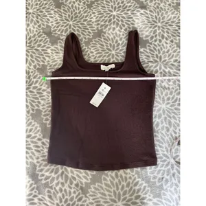 Lou & Grey Brown Minimalist Knit Top size XS Square‎ Neck Office Chic Mocha NEW thumbnail 4