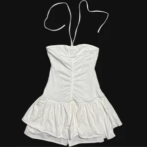 Kimchi Blue White mini halter dress with built-in shorts & ruffled hem thumbnail 6