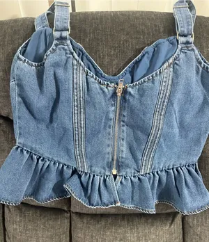 Blue Denim Peplum Zip thumbnail 1
