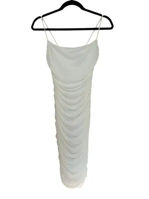 NEW Oh Polly Ruched Mesh Bodycon Dress in Oyster White - Size US 4 thumbnail 3