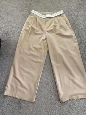 NWOT HYFVE Tan Pleated Wideleg White Waistband Trousers thumbnail 1