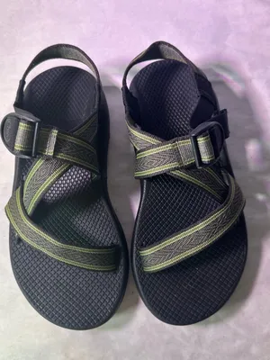 Chacos Black Sandal with Olive and Tan Striped Webbing thumbnail 5
