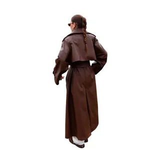 Brown Faux Leather Trench Coat with Belt – Brand New thumbnail 2