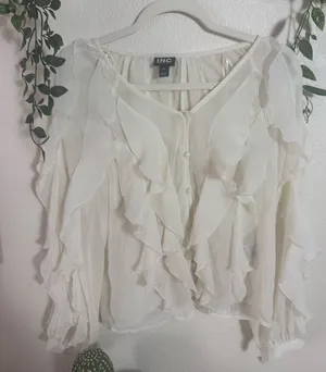 INC International Concepts Ivory Ruffle Button thumbnail 1