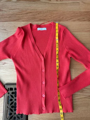 Mango Red Ribbed Fitted Button Front Cardigan Top M thumbnail 4