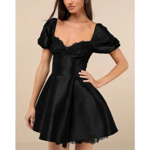 Lulu’s Mini Dress Taffeta Lace Puff sleeve Enchanting Princess Size S Black thumbnail 7