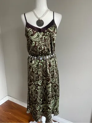 Brown & Light Green Paisley Slip Dress Size M thumbnail 2