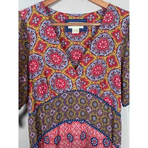 Maeve Anthropologie Eder Tiered Maxi Dress Womens 4 Medallion Boho Puff Sleeve thumbnail 4