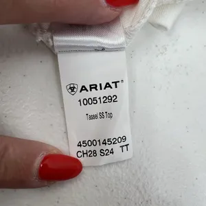 Ariat Size M Tassel Top Relaxed Fit Short Sleeve‎ Cloud Dancer Pullover Women's thumbnail 13
