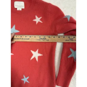 CYNTHIA ROWLEY 100% 2- PLY CASHMERE Sweater Coral Red Stars Embellished Sz‎ M thumbnail 7