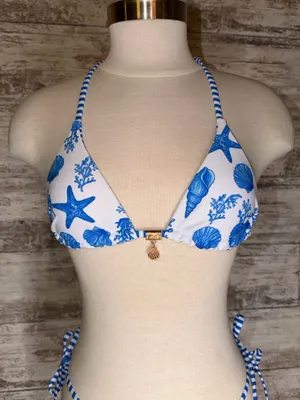 Two Piece White and Blue Reversible Bikini Set  thumbnail 3