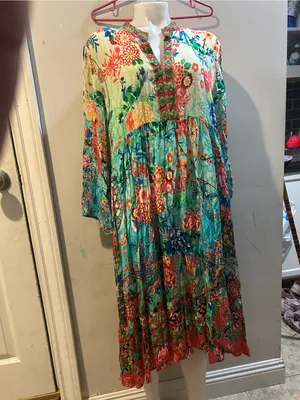 Vibrant Floral Tiered Maxi Dress in Teal and Coral thumbnail 2