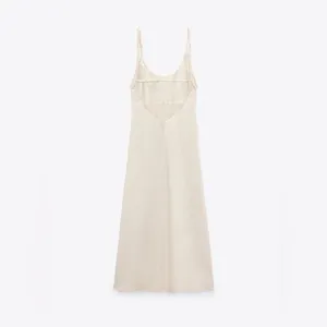 Zara Bloggers Fav Ecru Linen Blend Bohemian Open Back Cut Out Midi Dress‎ Sz L thumbnail 8