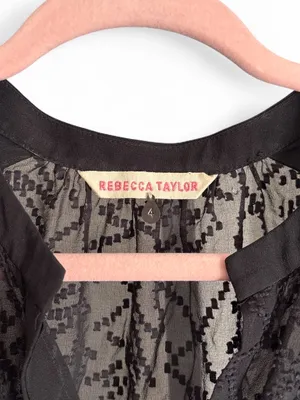 Rebecca Taylor Y2K Black Textured Button-Front Blouse Silk Blend Sheer Top Sz 4 thumbnail 4
